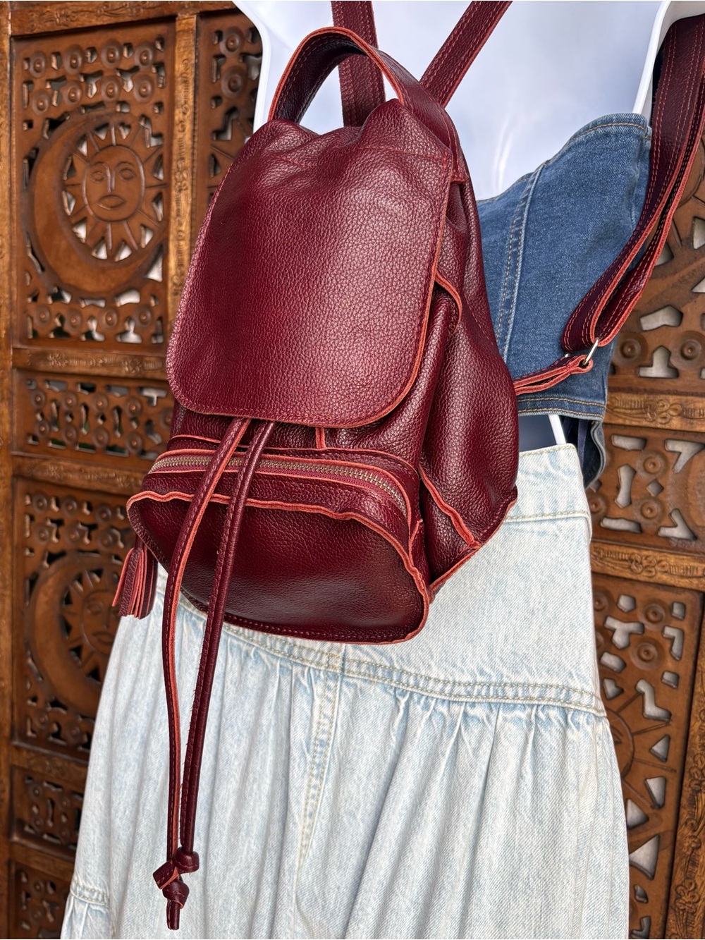 DALLEXI Handmade Leather Mini Backpack - Includes Leather Key Holder